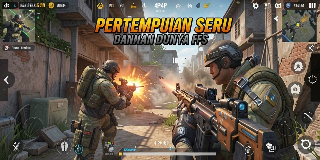 Gameplay intens dalam pertempuran FPS 4P4P.