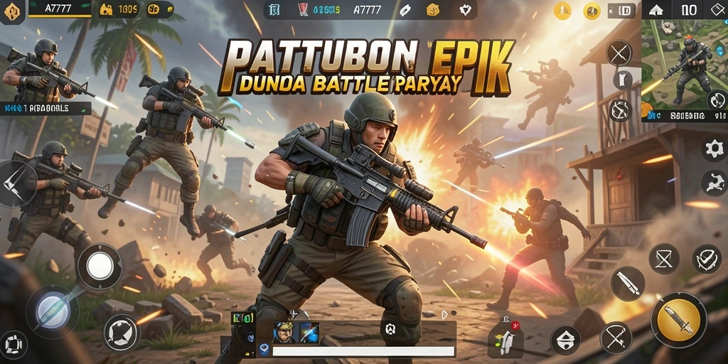 Tampilan gameplay A7777 yang menegangkan dalam pertempuran Battle Royale.