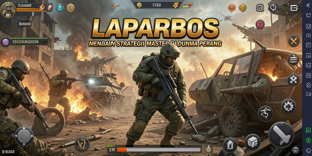Screenshot utama LAPARBOS menampilkan aksi mendebarkan dalam pertempuran strategi.