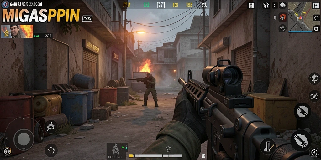 Tampilan gameplay MIGASPIN yang menegangkan dan aksi cepat.