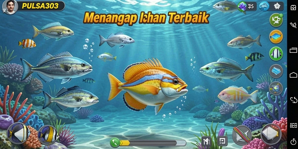 Tampilan gameplay PULSA303 dengan aksi menangkap ikan.