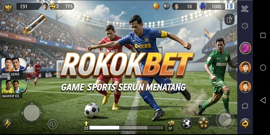 Screenshot ROKOKBET menampilkan aksi seru di lapangan olahraga.